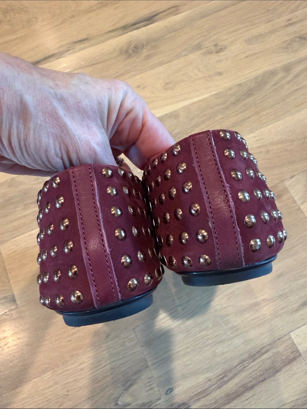 SCHUTZ Eiza Shine Vino Burgundy Studded Mary Jane Flats with Buckle - Picture 5 of 8